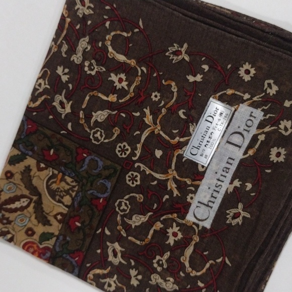 CHRISTIAN DIOR Women's 100% Cotton Colorful Print Square Pocket Scarf - 18x18-in - Picture 3 of 9